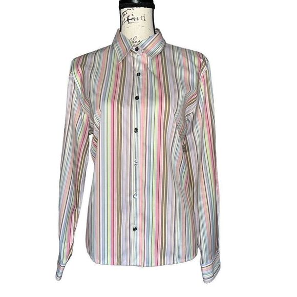 Foxcroft multi-colored wrinkle free shaped fit button down blouse 14 - Picture 1 of 6